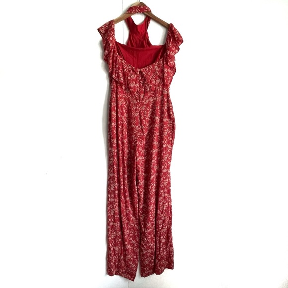Ale by Alessandra Elegant Red Floral Women's Jumpsuit ruffle neckline size large - Picture 10 of 10